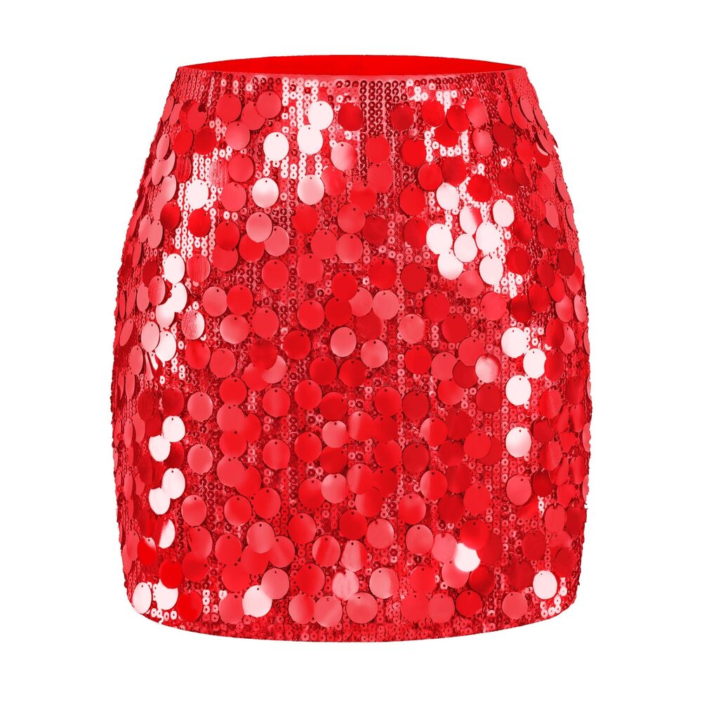 4230 Contrast Sequin Skirt Sparkle Stretchy Bodycon Mini Coin Skirts Night